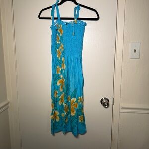 Hibiscus Collection Hawaii Turquoise Floral Sundress NWT O/S